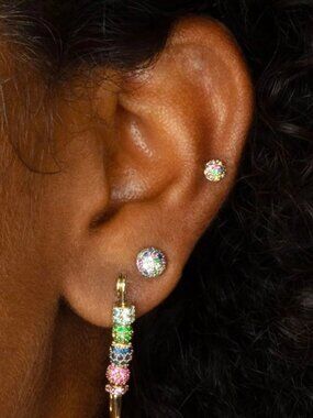 18J Gold Plated Rainbow Sparkling Studs